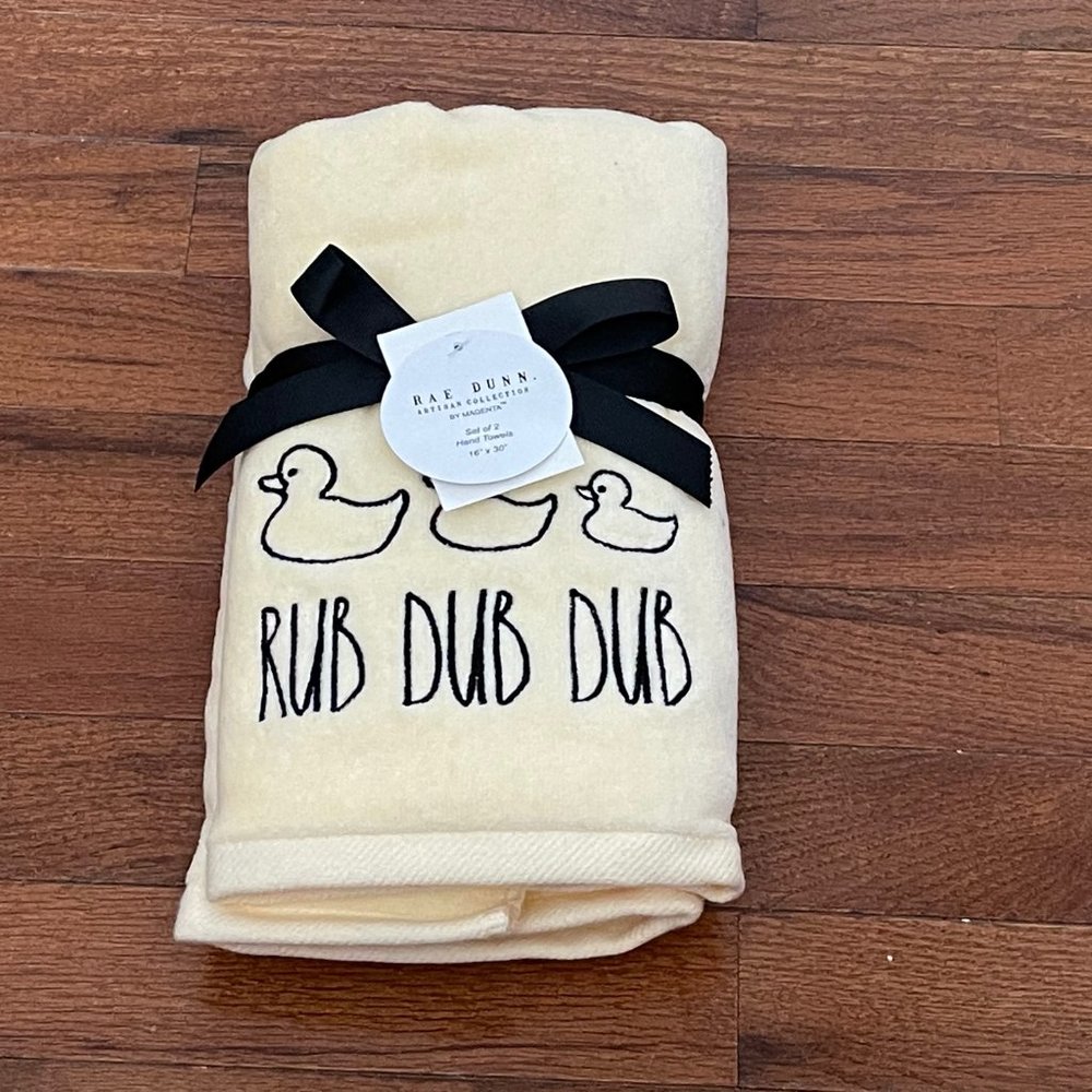 New Rae Dunn by Magenta Yellow Rub Dub Dub Duck Hand Towel Set P5